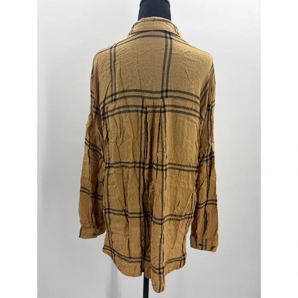 Jane +‎ Delaney Tan Plaid Button Down Long Sleeve Relaxed Fit Casual Top Size M
